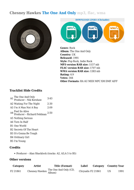 Chesney Hawkes the One and Only Mp3, Flac, Wma