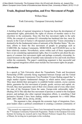 Trade, Regional Integration, and Free Movement of People