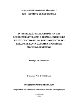 Usp – Universidade De São Paulo Igc – Instituto De Geociências