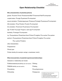 Open Relationship Checklist