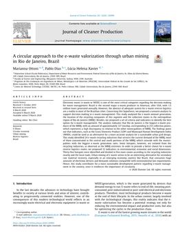 A Circular Approach to the E-Waste Valorization Through Urban Mining in Rio De Janeiro, Brazil