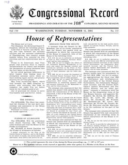 Congressional Record United States Th of America PROCEEDINGS and DEBATES of the 108 CONGRESS, SECOND SESSION