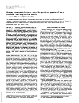 Vaccinia Virus Expression Vector (Retrovirus/AIDS/Virus Assembly/Reverse Transcriptase) Velissarios KARACOSTAS*, Kunio Nagashimat, MATTHEW A