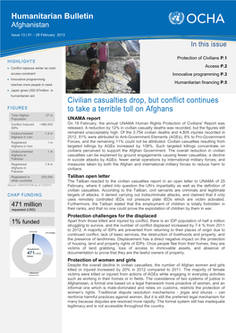 Civilian Casualties Drop, but Conflict Continues to Take a Terrible Toll on Afghans Humanitarian Bulletin