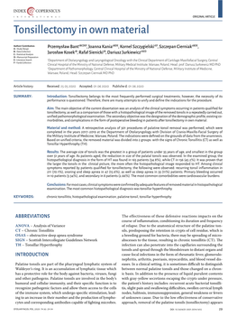 Tonsillectomy in Own Material