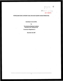 Petroleum Coke Category Analysis and Hazard Characterization