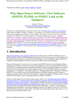 Why Open Source Software / Free Software (OSS/FS, FLOSS, Or FOSS)? Look at the Numbers! 1. Introduction