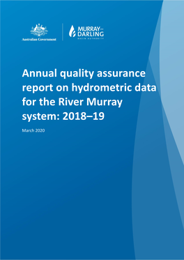 Annual Quality Assurance Report on Hydrometric Data for the River Murray System: 2018–19