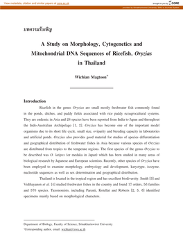 Oryzias Minutillus Populations Within the Various Regions of Thailand Were Observed