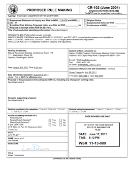 2004 Proposed Rule Making Public Safety Cougar Removals