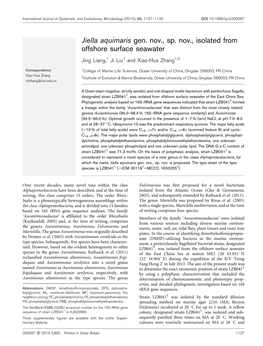 Jiella Aquimaris Gen. Nov., Sp. Nov., Isolated from Offshore Surface Seawater