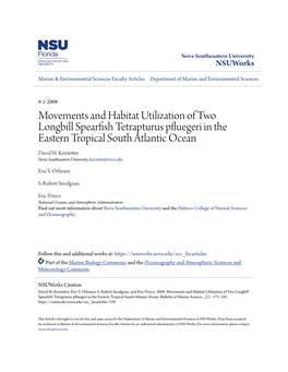 Movements and Habitat Utilization of Two Longbill Spearfish Tetrapturus Pfluegeri in the Eastern Tropical South Atlantic Ocean David W