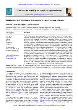 SAINS TANAH – Journal of Soil Science and Agroclimatology, 17(7), 2020, 7-15