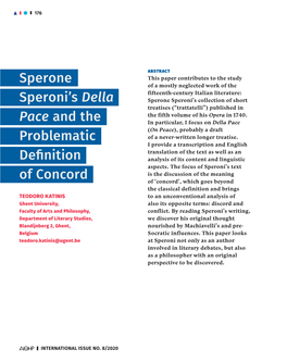 Sperone Speroni's Della Pace and the Problematic Definition of Concord