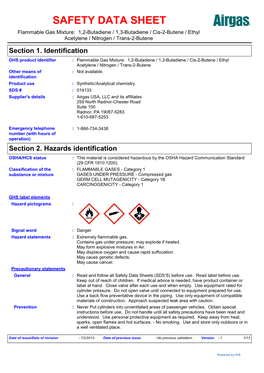 SAFETY DATA SHEET Flammable Gas Mixture: 1,2-Butadiene / 1,3-Butadiene / Cis-2-Butene / Ethyl Acetylene / Nitrogen / Trans-2-Butene Section 1