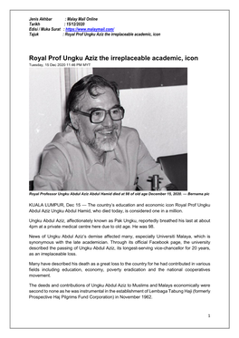 Royal Prof Ungku Aziz the Irreplaceable Academic, Icon