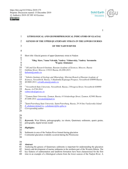 Lithological and Geomorphological Indicators of Glacial