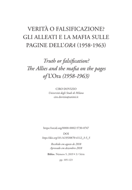 Gli Alleati E La Mafia Sulle Pagine Dell'ora (1958-1963)