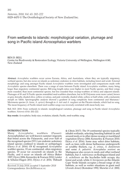 Morphological Variation, Plumage and Song in Pacific Island Acrocephalus Warblers