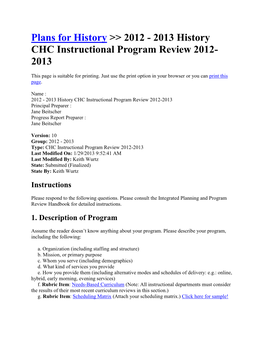 2013 History CHC Instructional Program Review 2012- 2013