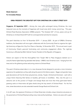 Media Statement for Immediate Release ORBA PRESENTS THE