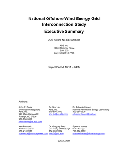 National Offshore Wind Energy Grid Interconnection Study Executive Summary
