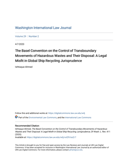 The Basel Convention on the Control of Transboundary Movements of Hazardous Wastes and Their Disposal: a Legal Misfit in Global Ship Recycling Jurisprudence