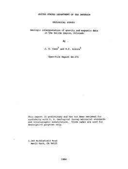 Geologic Interpretation of Gravity and Magnetic Data in the Salida Region, Colorado