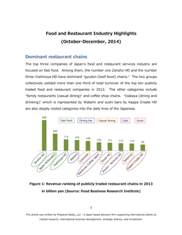 Food and Restaurant Industry Highlights (October-December, 2014)