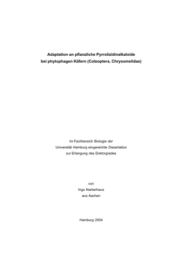 Adaptation an Pflanzliche Pyrrolizidinalkaloide Bei Phytophagen Käfern (Coleoptera, Chrysomelidae)