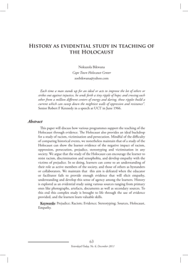 History As Evidential Study in Teaching of the Holocaust