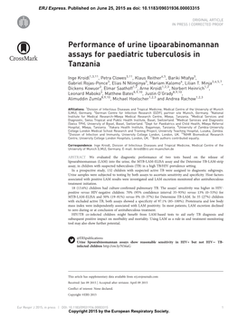 Performance of Urine Lipoarabinomannan Assays for Paediatric Tuberculosis in Tanzania