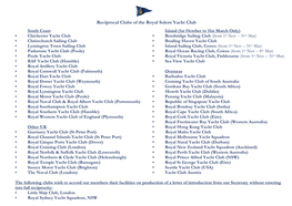 Reciprocal Clubs of the Royal Solent Yacht Club