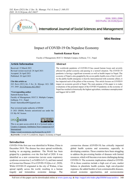 Impact of COVID-19 on Nepalese Economy Santosh Kumar Karn