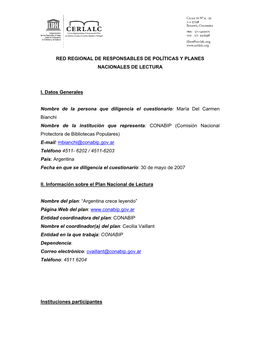 Red Regional De Responsables De Políticas Y Planes Nacionales De Lectura