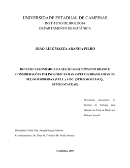 Universidade Estadual De Campinas Instituto De Biologia Departamento De Botânica