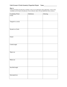 Unit 6 Lesson 1 Circle Geometry Properties Project Name______