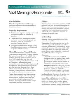 Viral Meningitis/Encephalitis Public Health Communicable Disease Control Unit