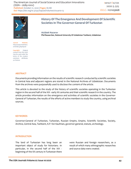 History of the Emergence and Development of Scientific Societies in the Governor-General of Turkestan