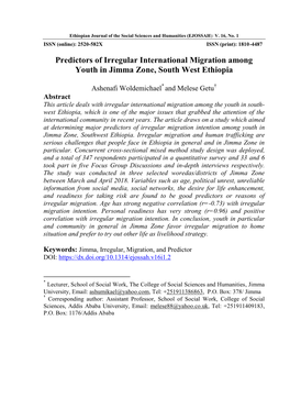 Predictors of Irregular International Migration Among Youth in Jimma Zone, South West Ethiopia