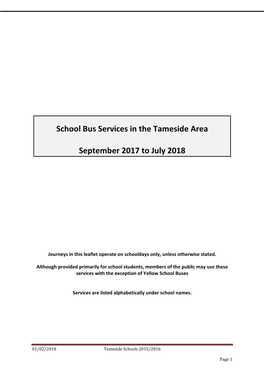 School Bus Services in the Tameside Area September 2017 to July 2018