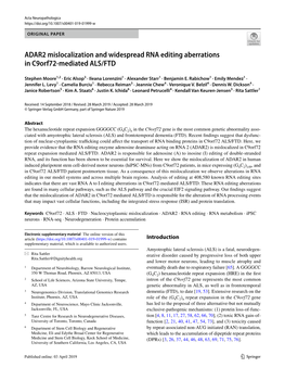 ADAR2 Mislocalization and Widespread RNA Editing Aberrations in C9orf72‑Mediated ALS/FTD