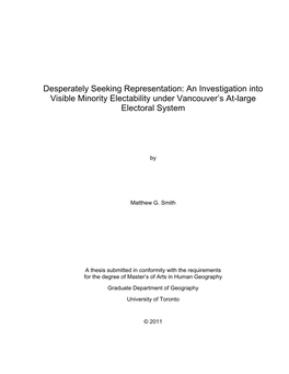 Desperately Seeking Representation: an Investigation Into Visible Minority Electability Under Vancouver’S At-Large Electoral System