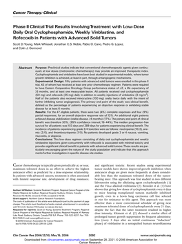 Phase II Clinical Trial Results Involvingtreatment with Low-Dose Daily Oral Cyclophosphamide, Weekly Vinblastine, and Rofecoxib