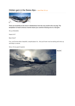 Hidden Gem in the Swiss Alps - Jane Peel, St Luc Monday January 25, 2016