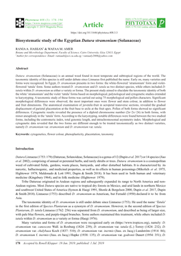 Biosystematic Study of the Egyptian Datura Stramonium (Solanaceae)