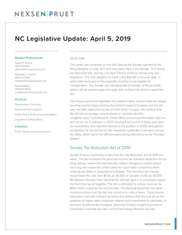 NC Legislative Update: April 5, 2019