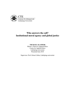 Who Answers the Call? Institutional Moral Agency and Global Justice