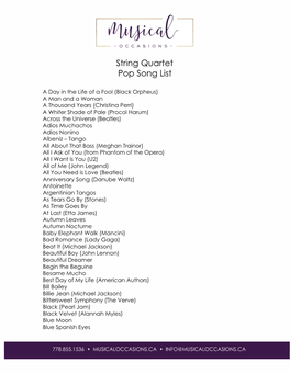 String Quartet Pop Song List.Docx - Google Docs