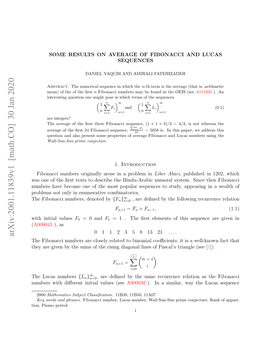 Arxiv:2001.11839V1 [Math.CO] 30 Jan 2020 Ihiiilvalues Initial with Ubr Aebcm N Ftems Oua Eune Ostudy by to Denoted Sequences Numbers, Combinatorics